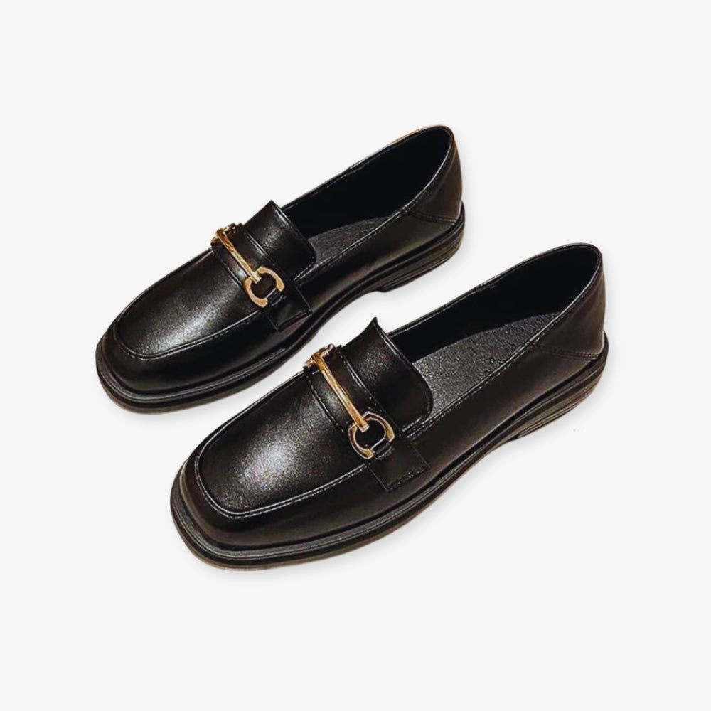 Mocassins à bout rond et talon carré pour femme de couleur noir