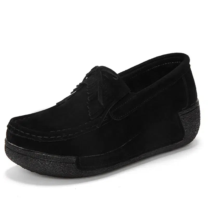 Mocassins compensés à franges en daim