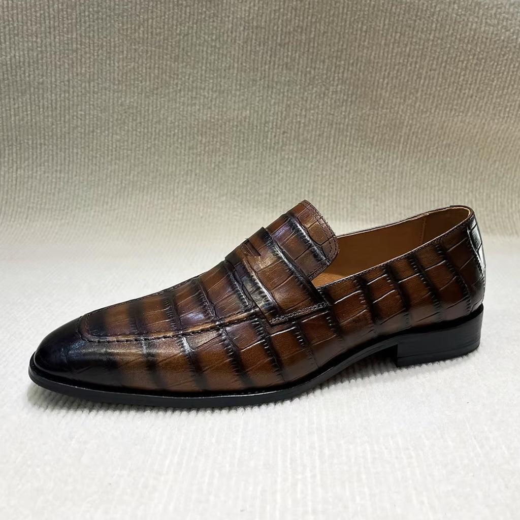 Mocassin italien en cuir effet croco pour homme