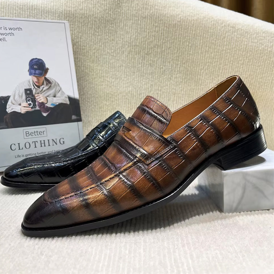 Mocassin italien en cuir effet croco pour homme