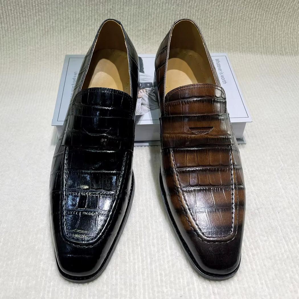 Mocassin italien en cuir effet croco pour homme