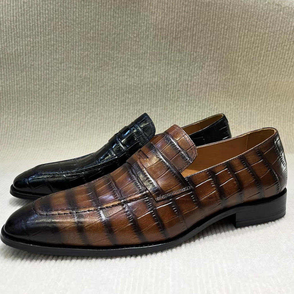 Mocassin italien en cuir effet croco pour homme