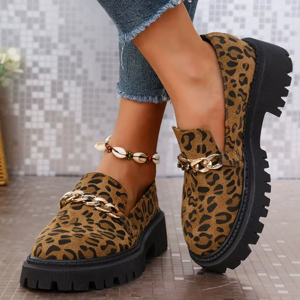 Mocassin léopard en daim et chaine