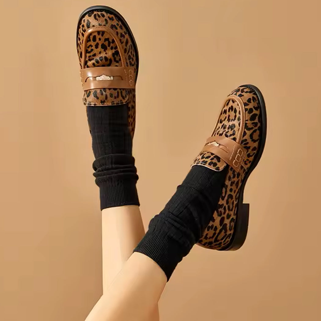 Mocassin léopard en cuir pour femme