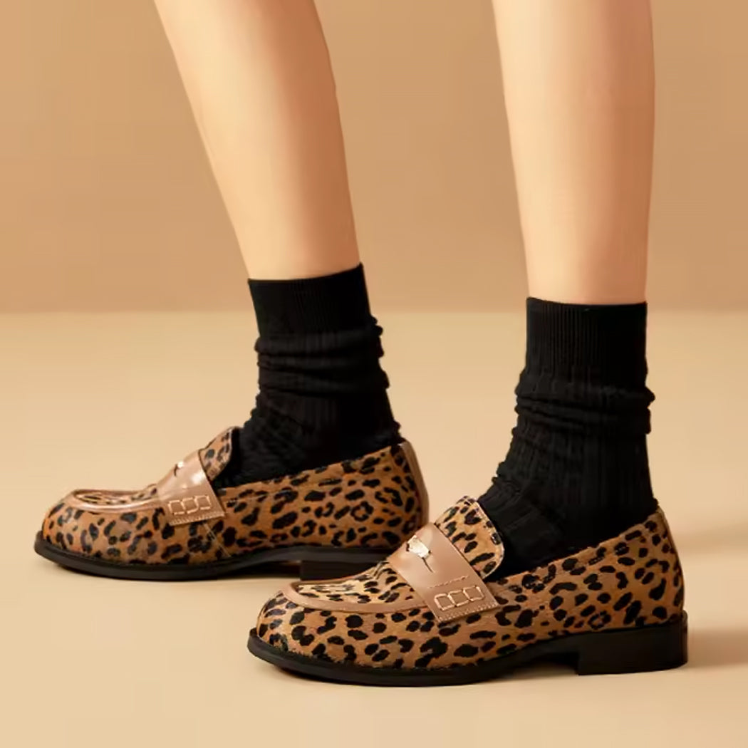 Mocassin léopard en cuir pour femme