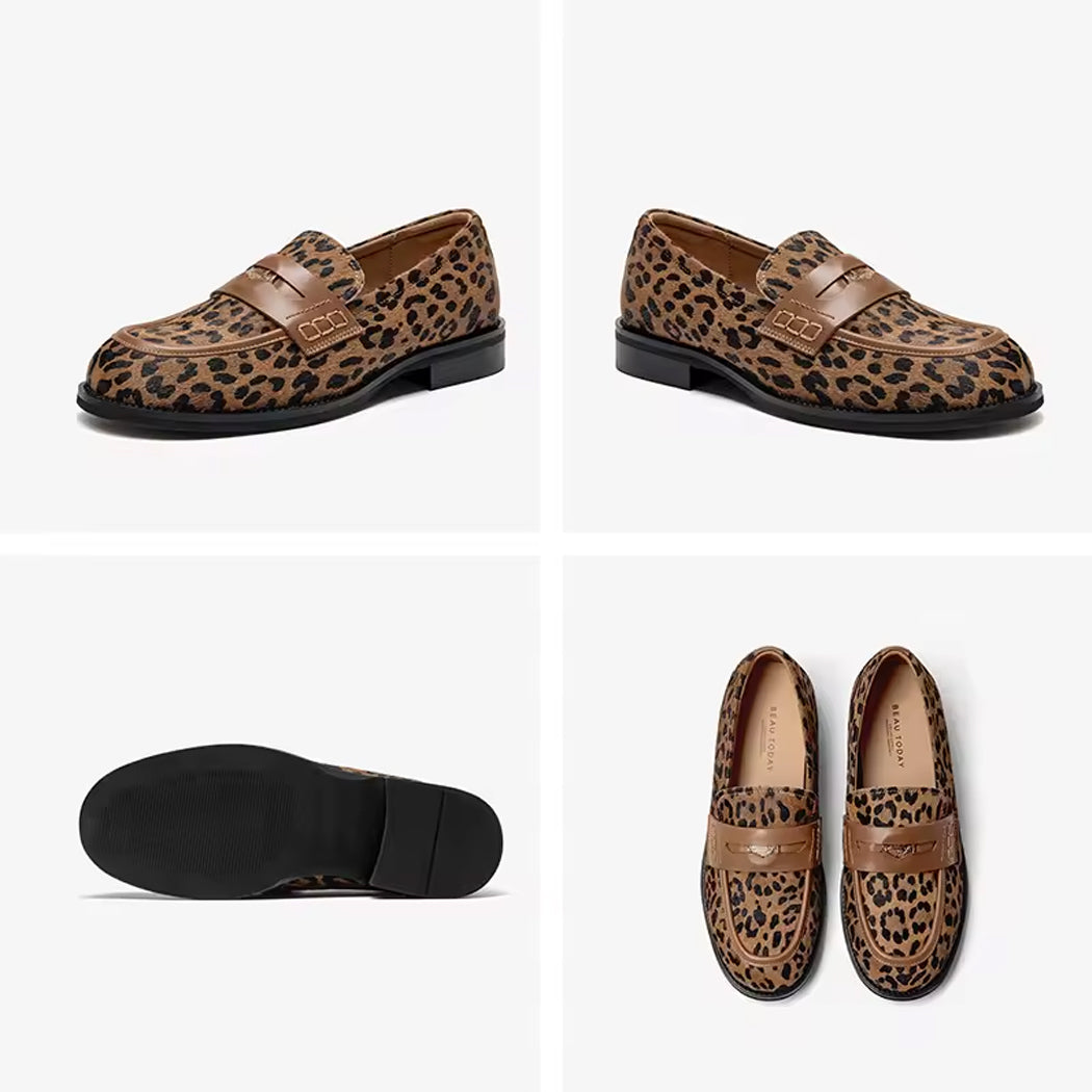 Mocassin léopard en cuir pour femme