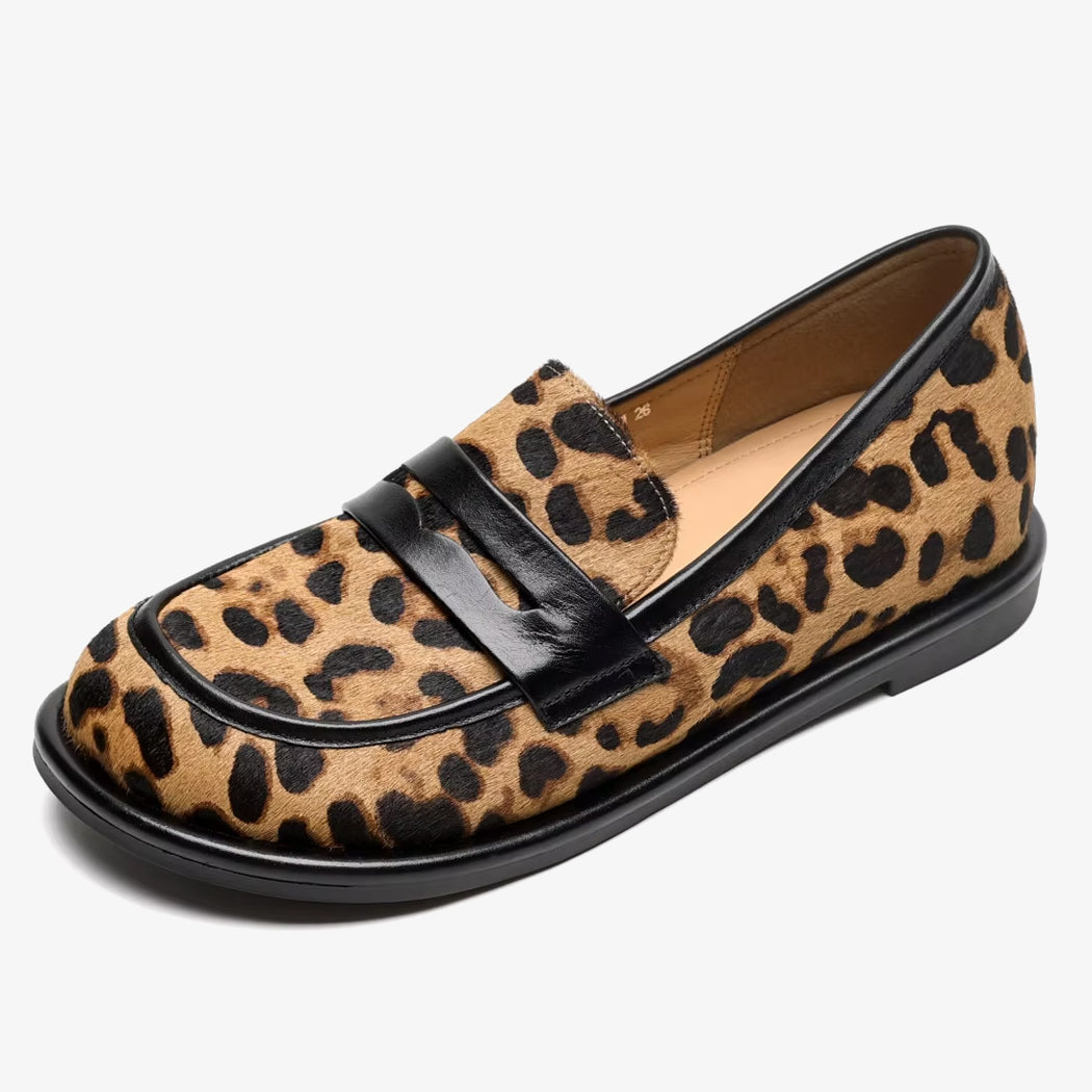 Mocassin léopard en cuir