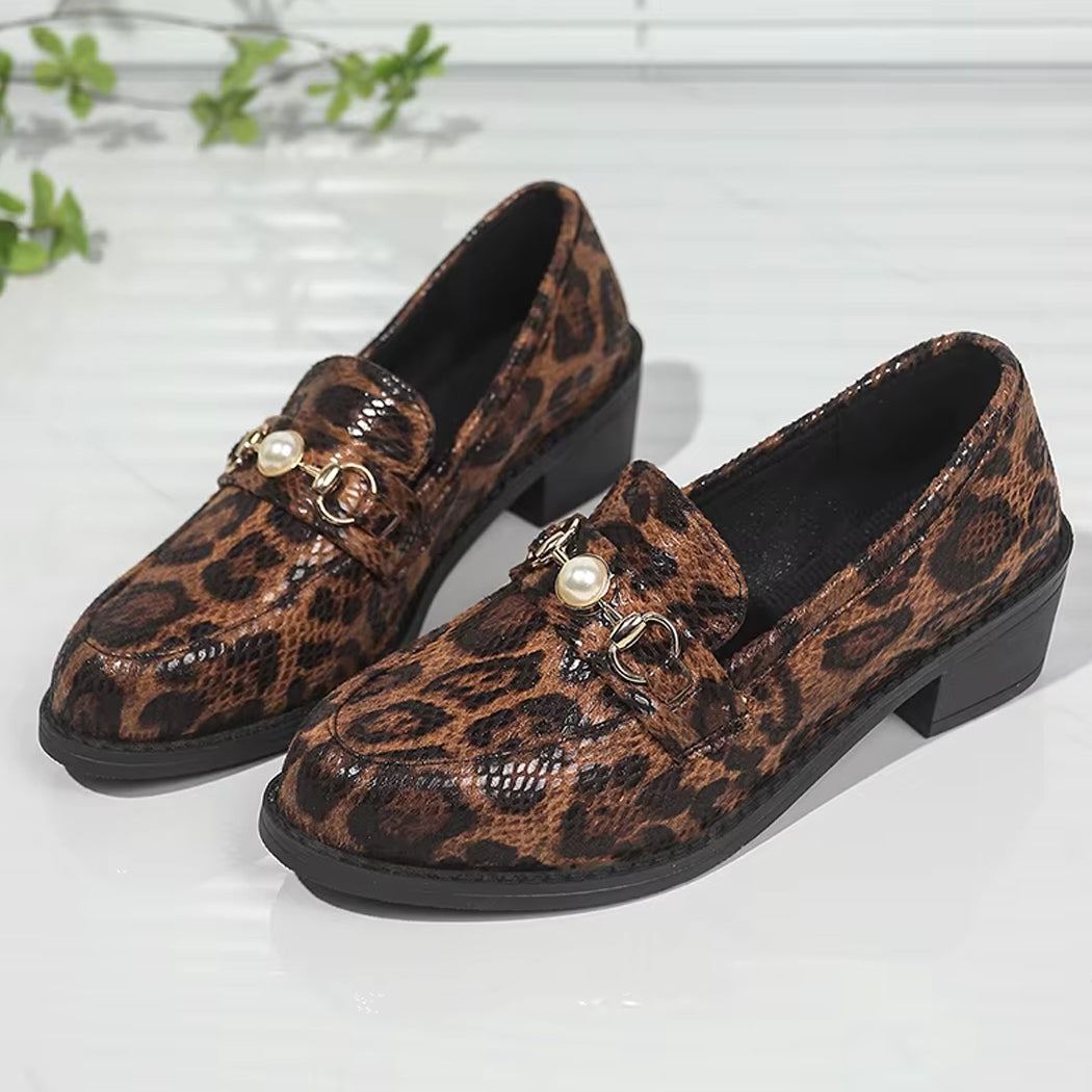 Mocassin léopard effet serpent détail perle