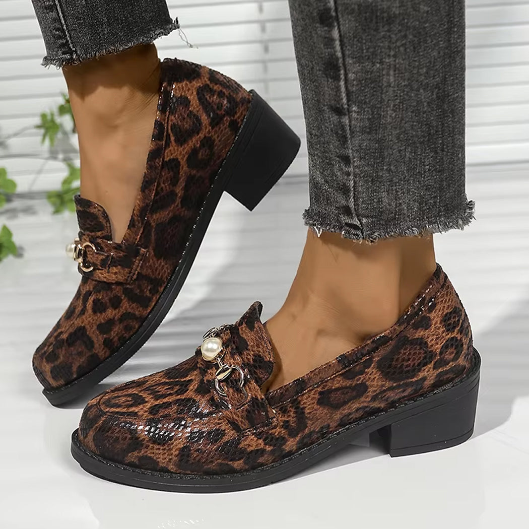 Mocassin léopard effet serpent détail perle