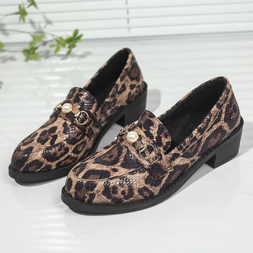 Mocassin léopard effet serpent détail perle