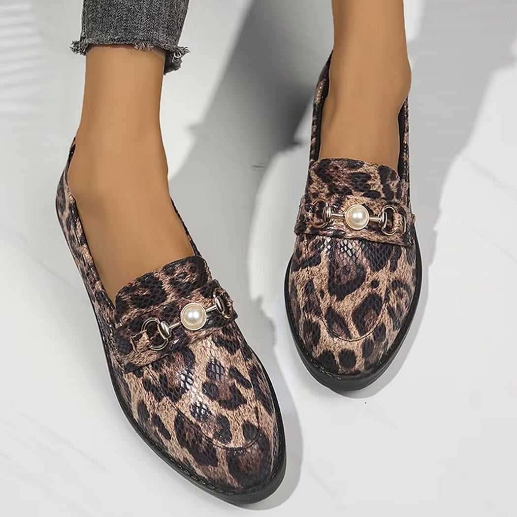 Mocassin léopard effet serpent détail perle