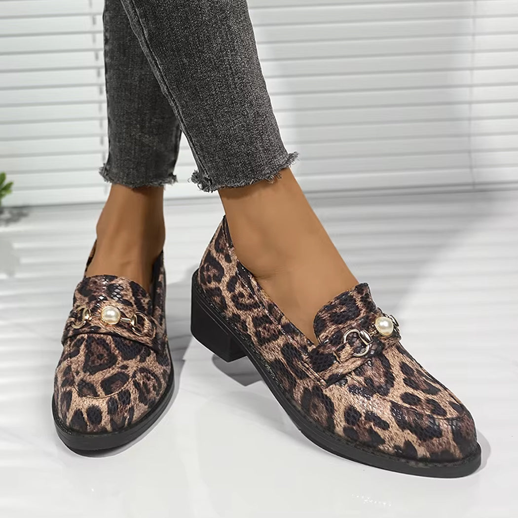 Mocassin léopard effet serpent détail perle