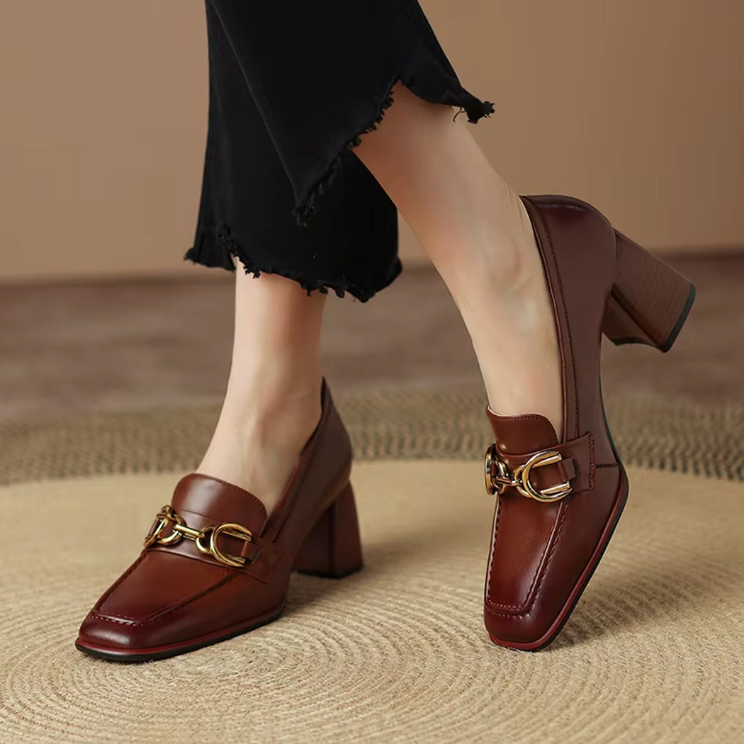 Mocassin à talon en cuir style vintage pour femme