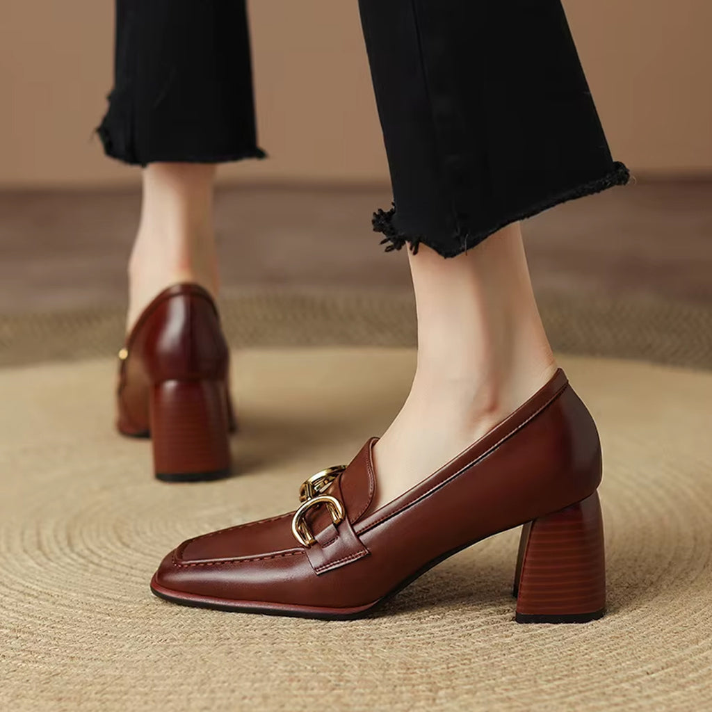 Mocassin à talon en cuir style vintage pour femme