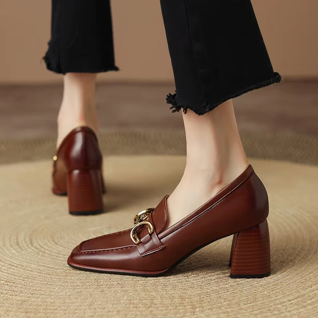 Mocassin à talon en cuir style vintage pour femme