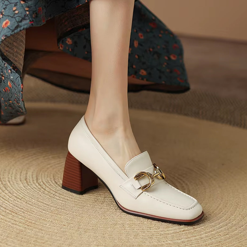 Mocassin à talon en cuir style vintage pour femme