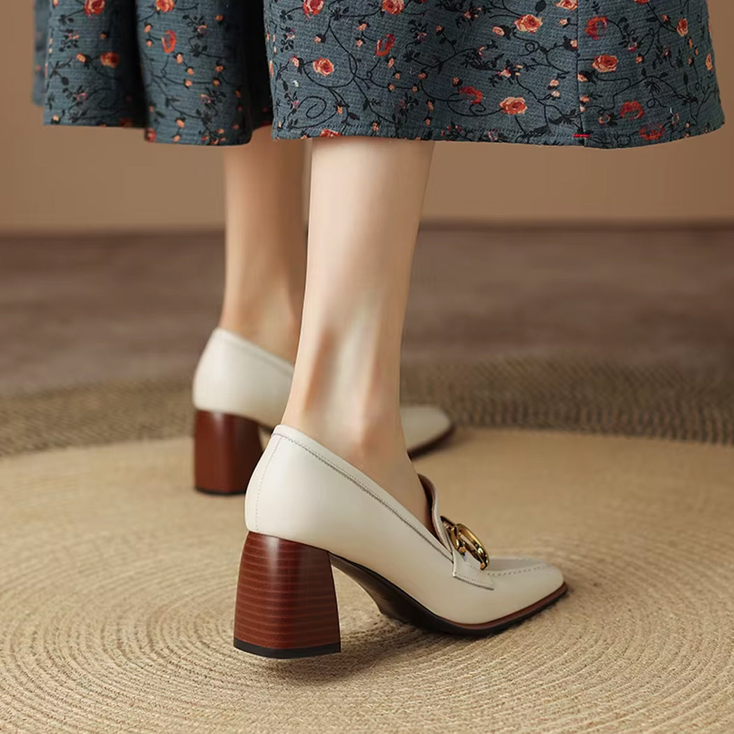 Mocassin à talon en cuir style vintage pour femme