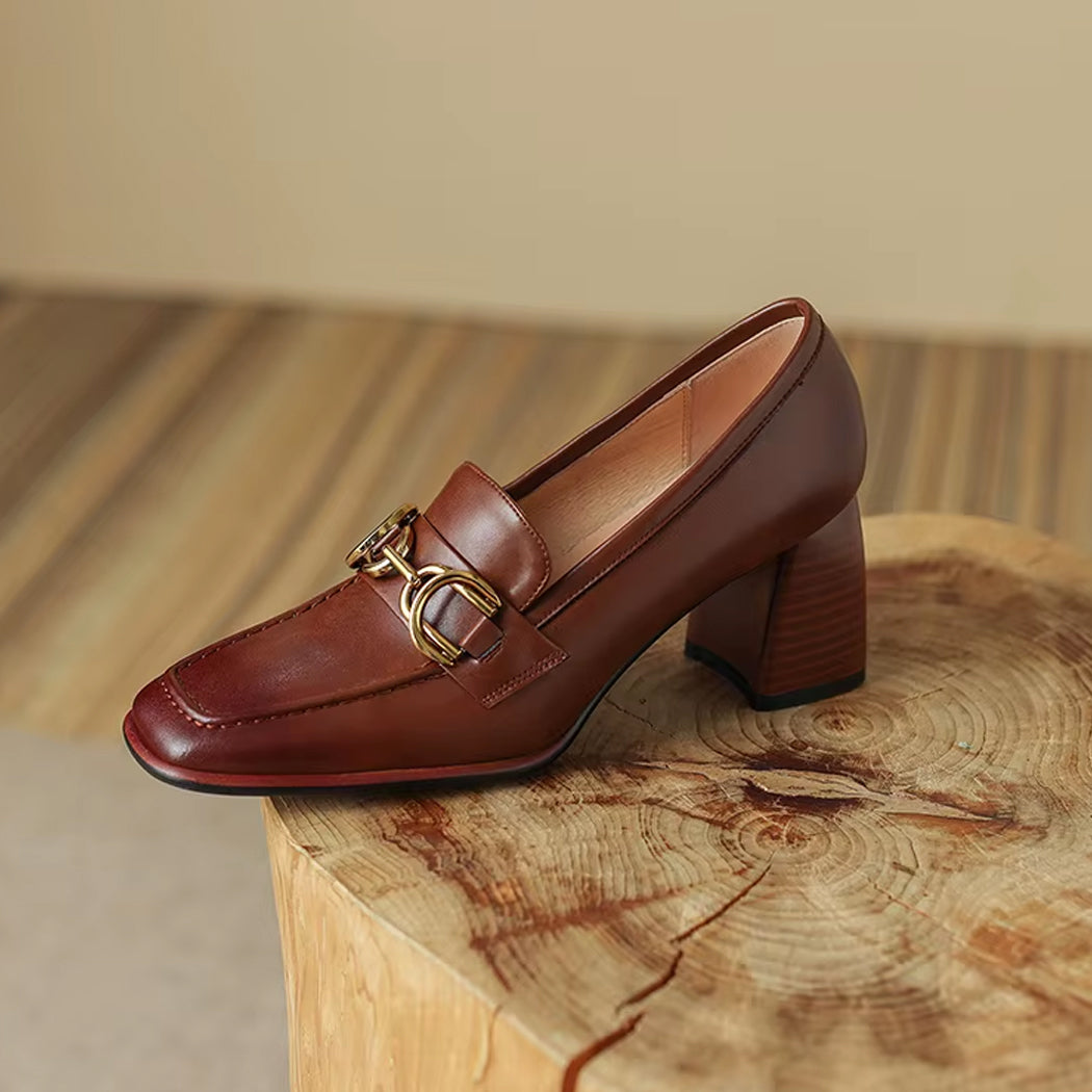 Mocassin à talon en cuir style vintage pour femme