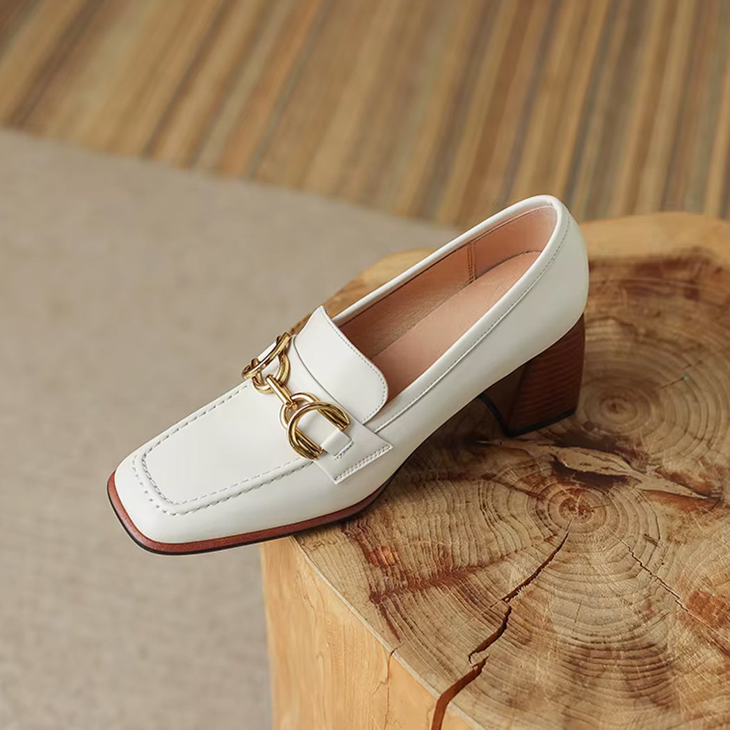 Mocassin à talon en cuir style vintage pour femme
