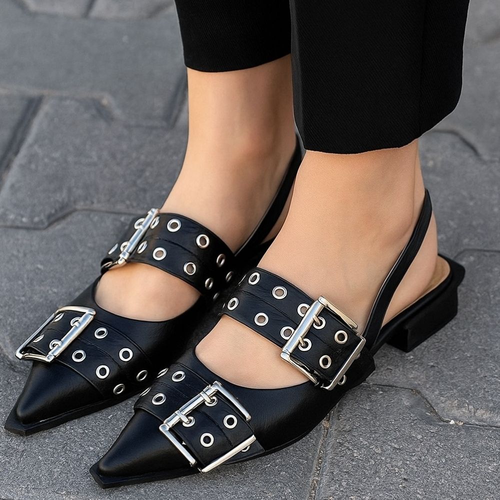 Mocassin ballerine bout pointu avec boucles
