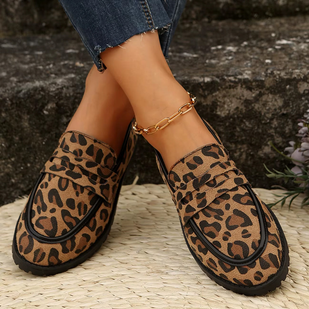 Mocassin léopard à talon