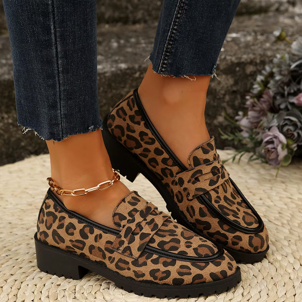 Mocassin léopard à talon