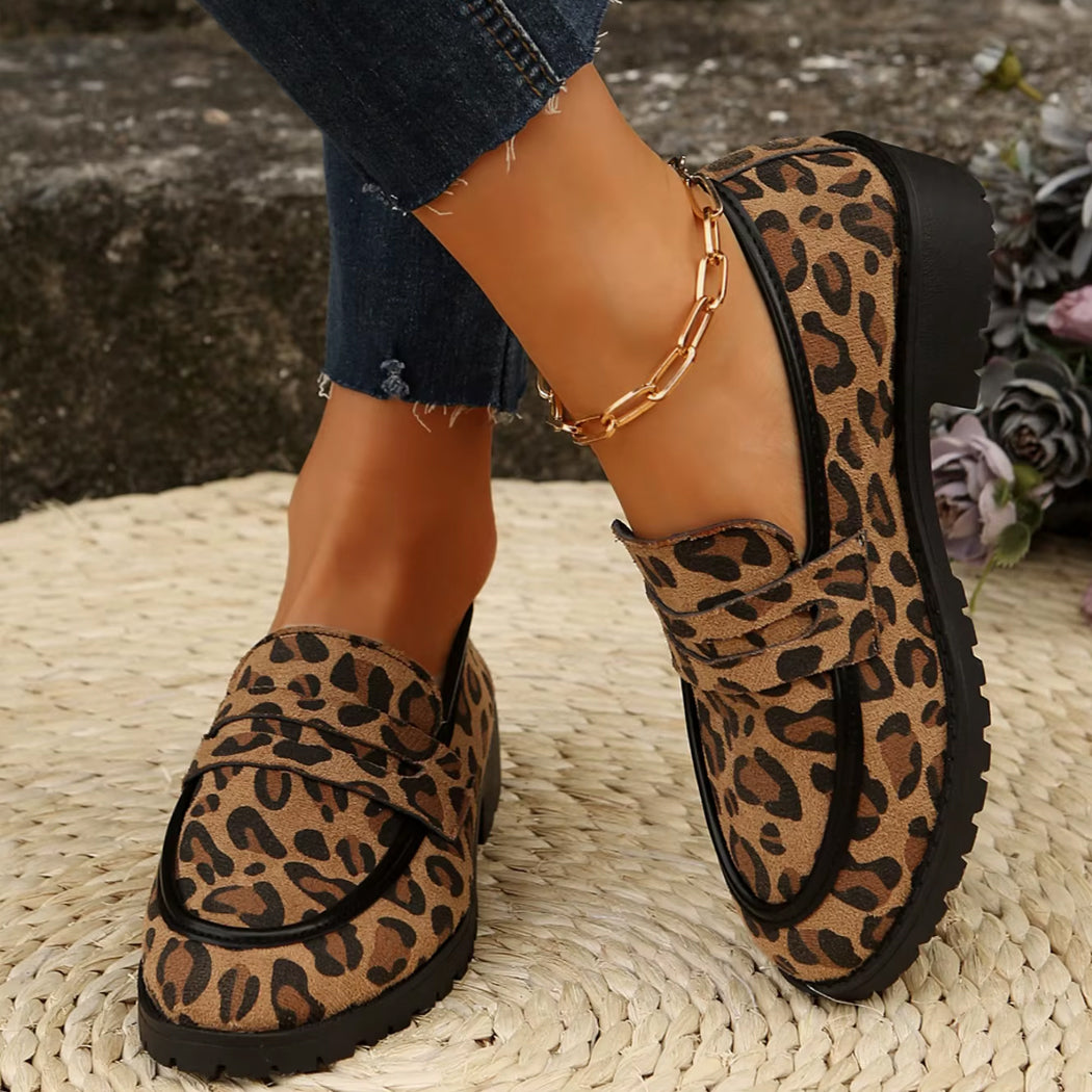 Mocassin léopard à talon