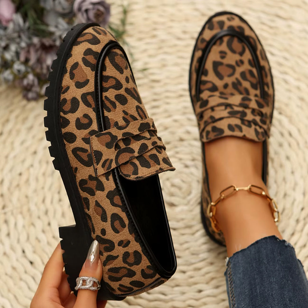 Mocassin léopard à talon