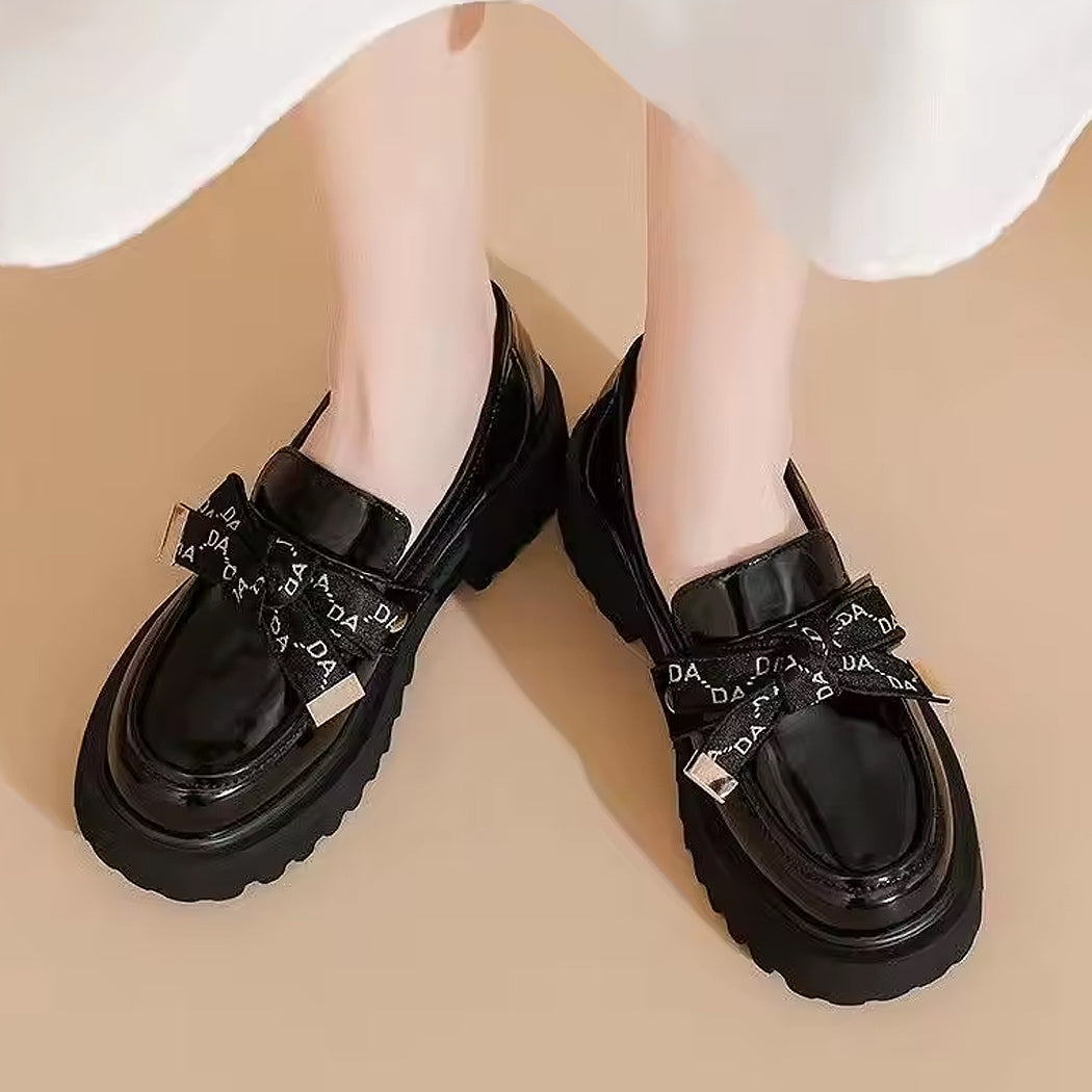 Mocassin plateforme noir à noeud pour femme