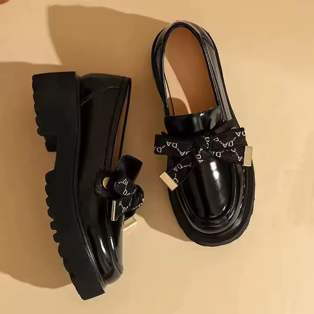 Mocassin plateforme noir à noeud pour femme