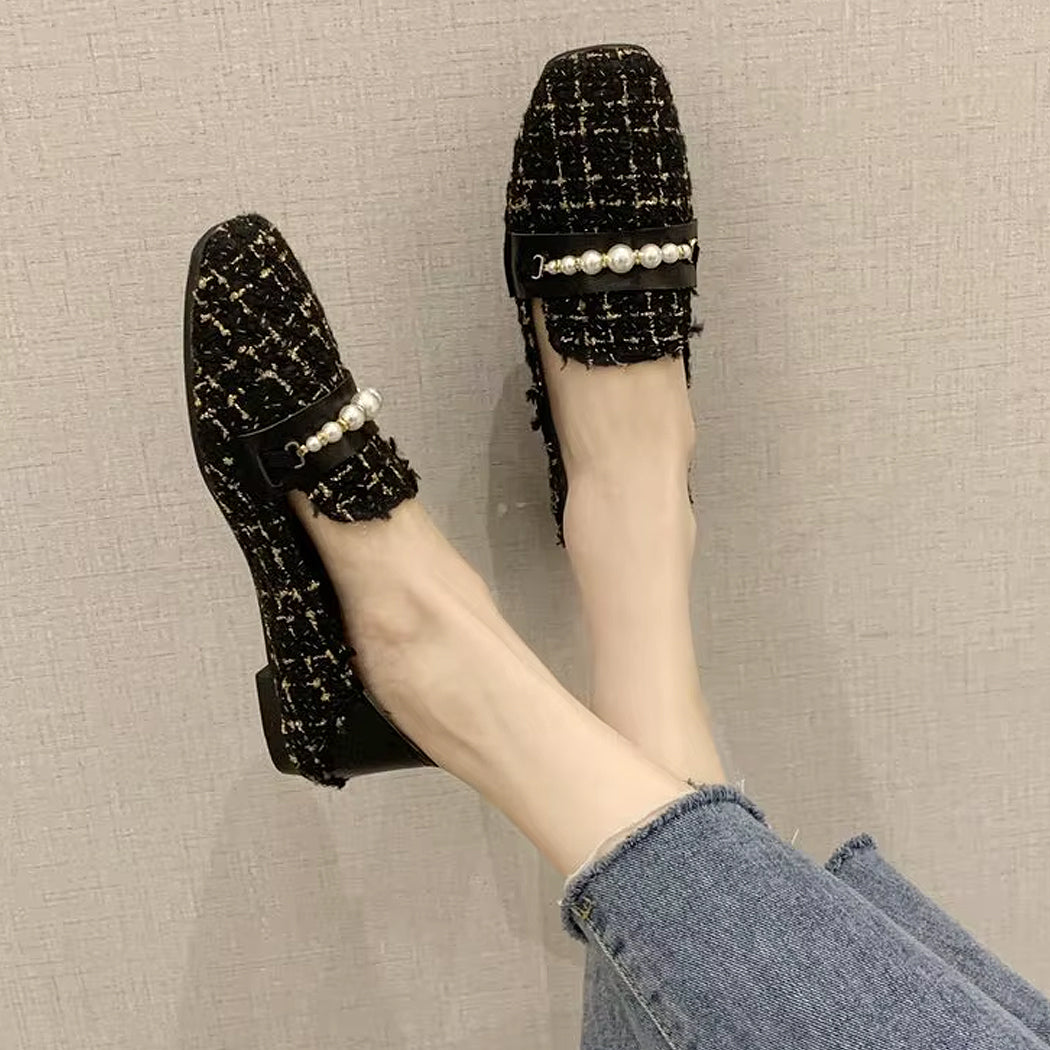 Mocassin élégant en tweed et perles