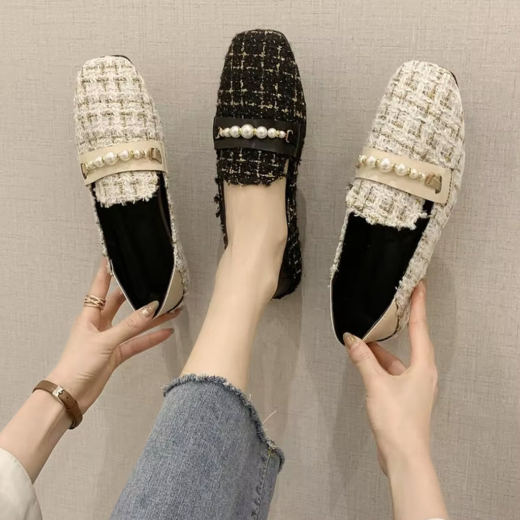 Mocassin élégant en tweed et perles