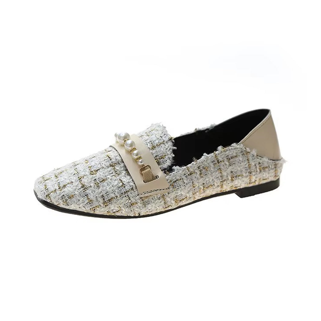 Mocassin élégant en tweed et perles