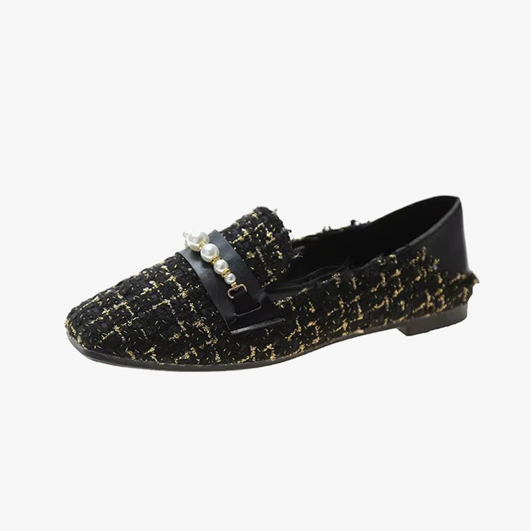 Mocassin noir en tweed avec details perles