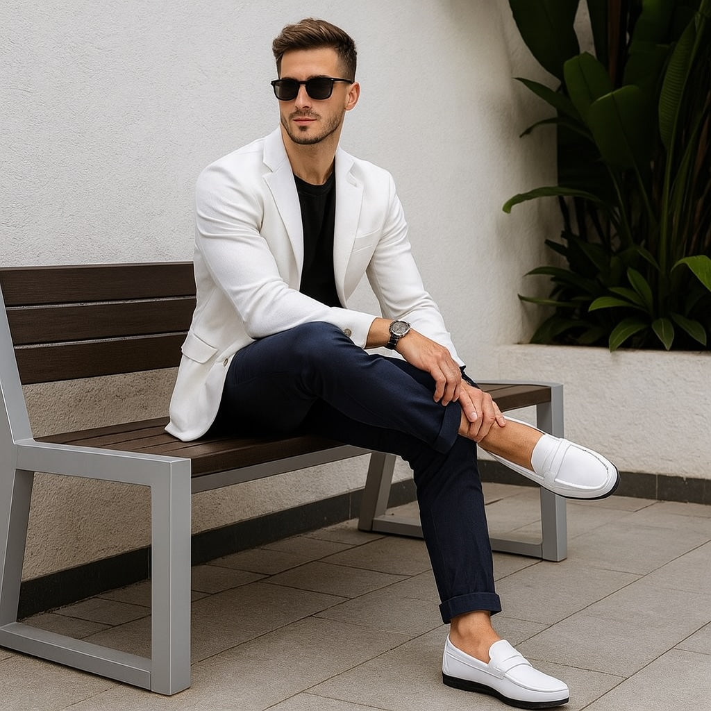 Mocassins décontractés en effet cuir blanc pour hommes
