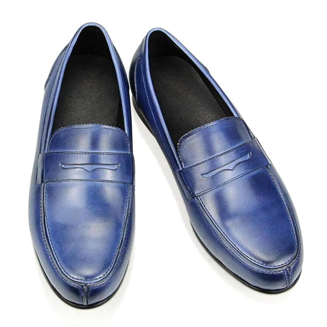Mocassins bleus en cuir véritable pour homme