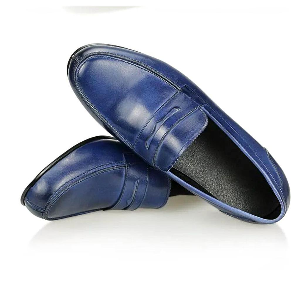 Mocassins bleus en cuir véritable pour homme