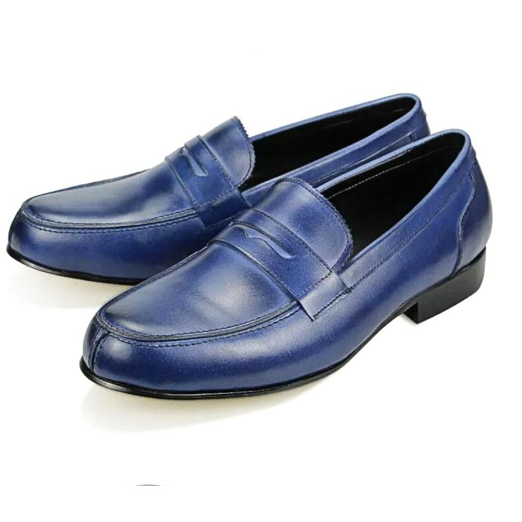 Mocassins bleus en cuir véritable pour homme