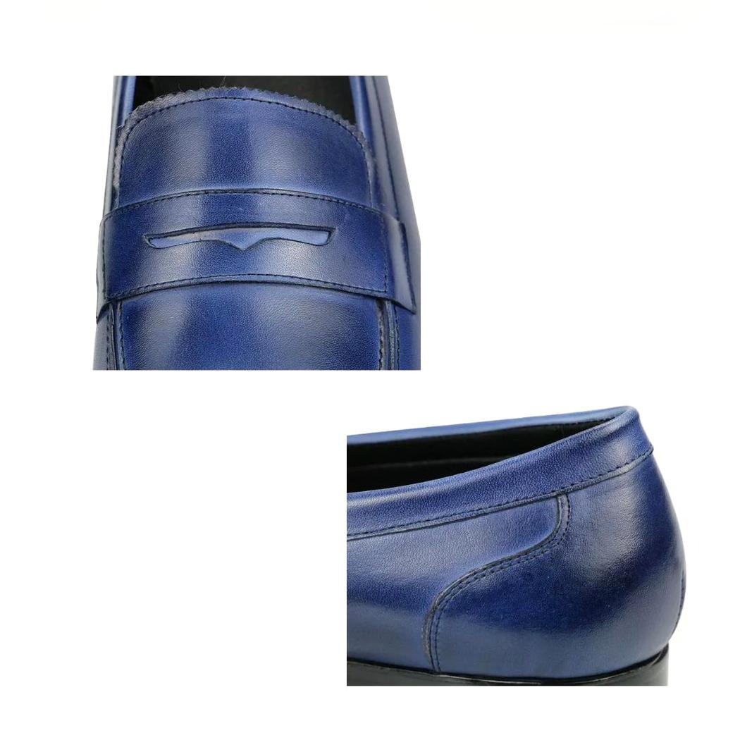 Mocassins bleus en cuir véritable pour homme