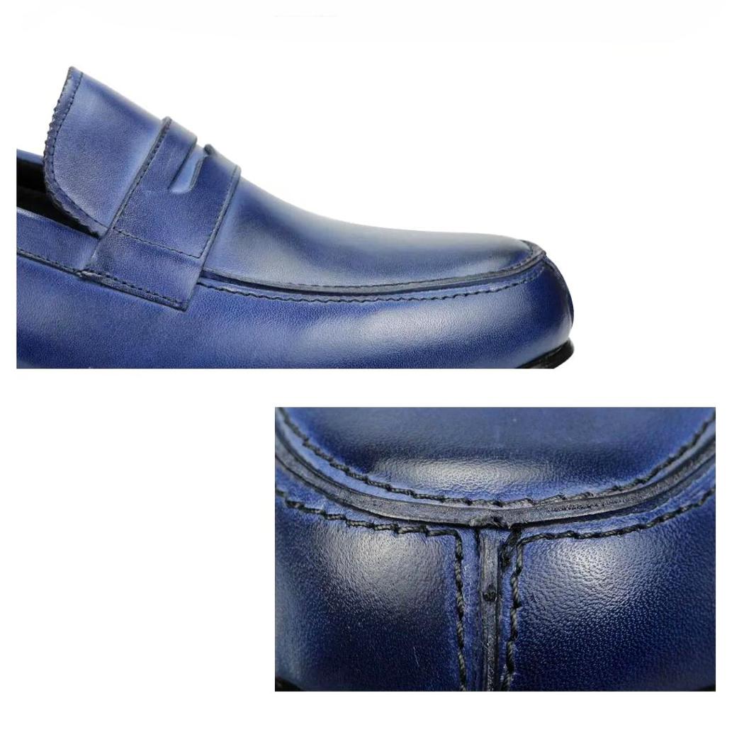 Mocassins bleus en cuir véritable pour homme