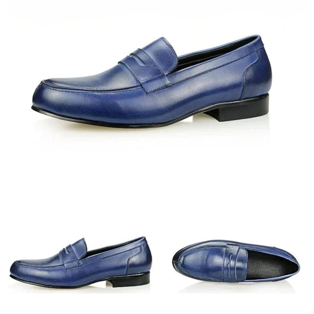 Mocassins bleus en cuir véritable pour homme