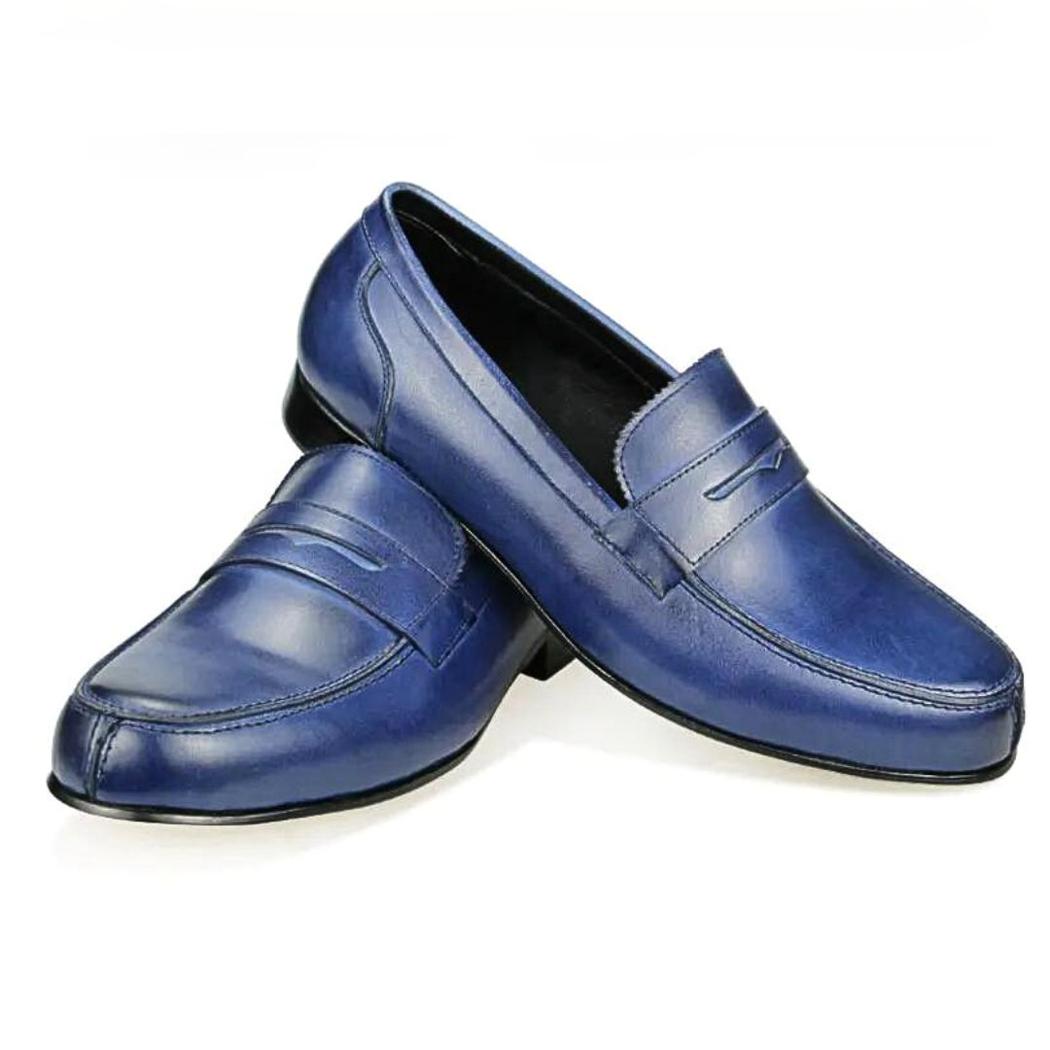 Mocassins bleus en cuir véritable pour homme