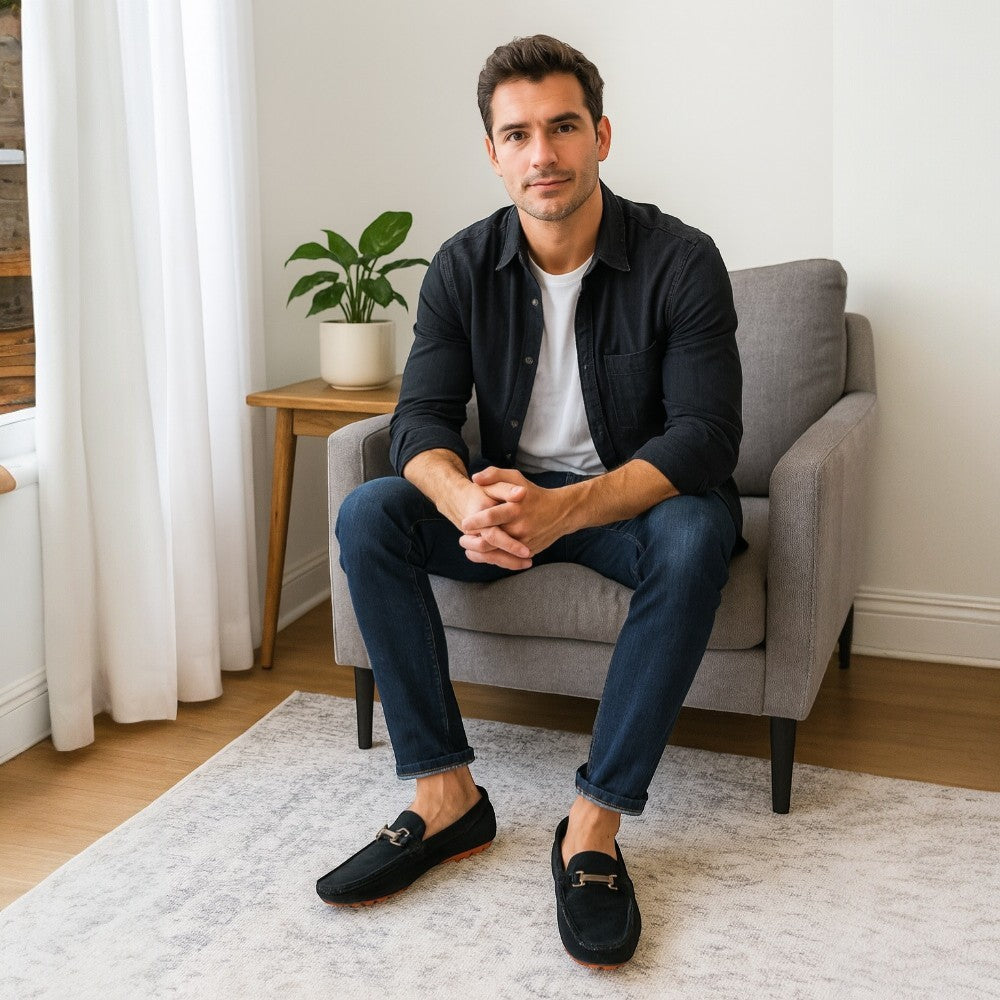 Mocassins à boucle en daim de luxe pour homme