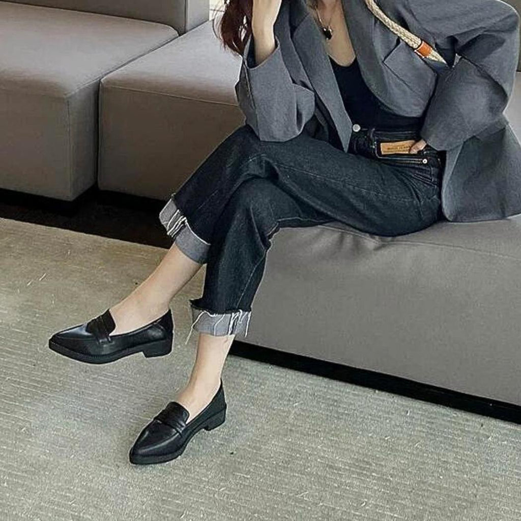 Mocassins à talon carré avec une semelle en simili cuir