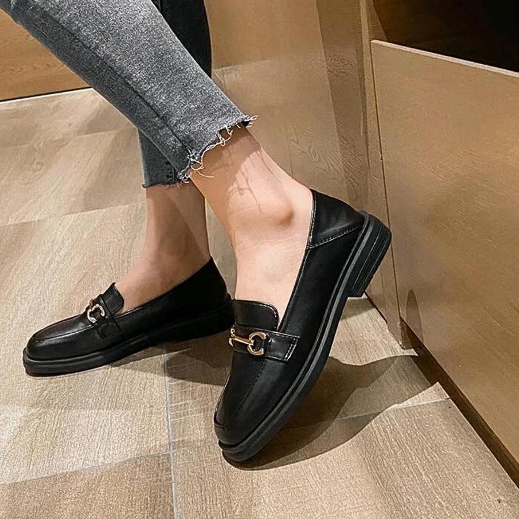 Mocassins à bout rond et talon carré pour femme