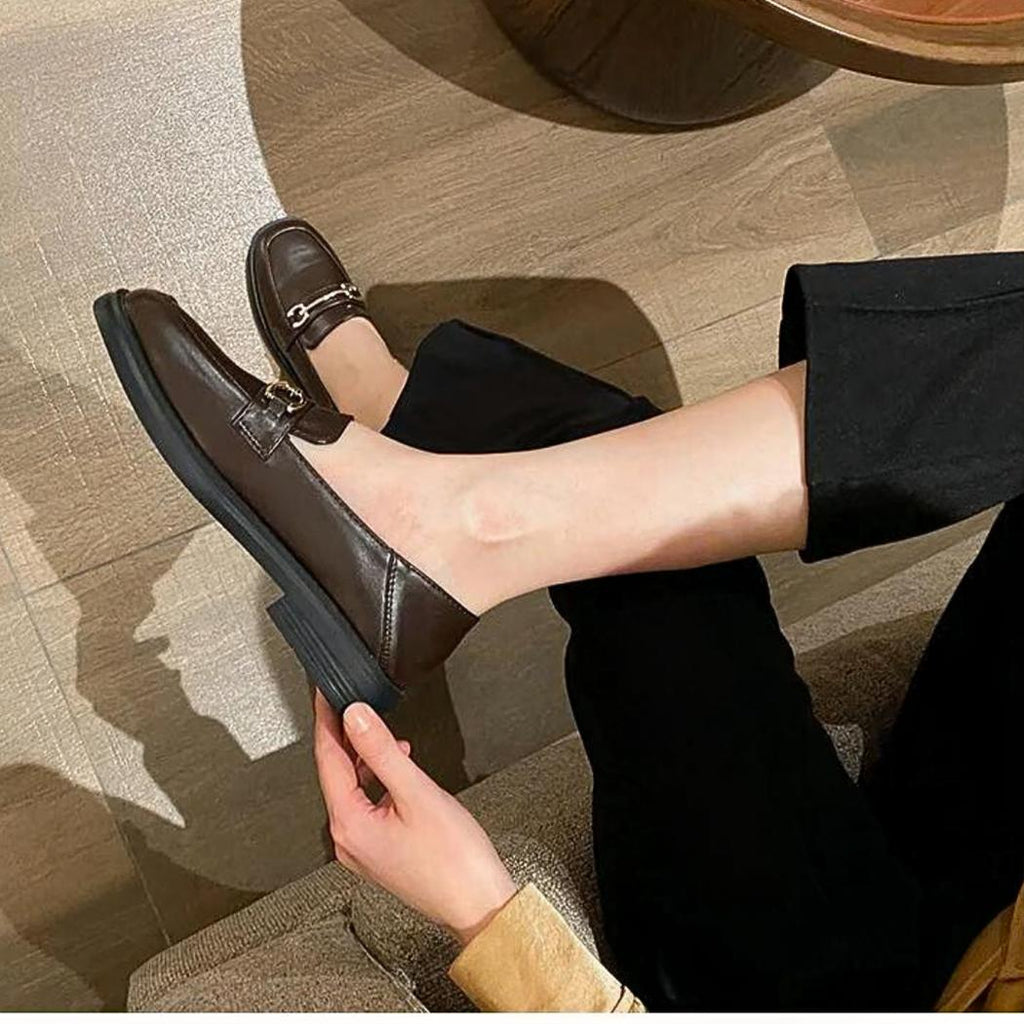 Mocassins à bout rond et talon carré pour femme
