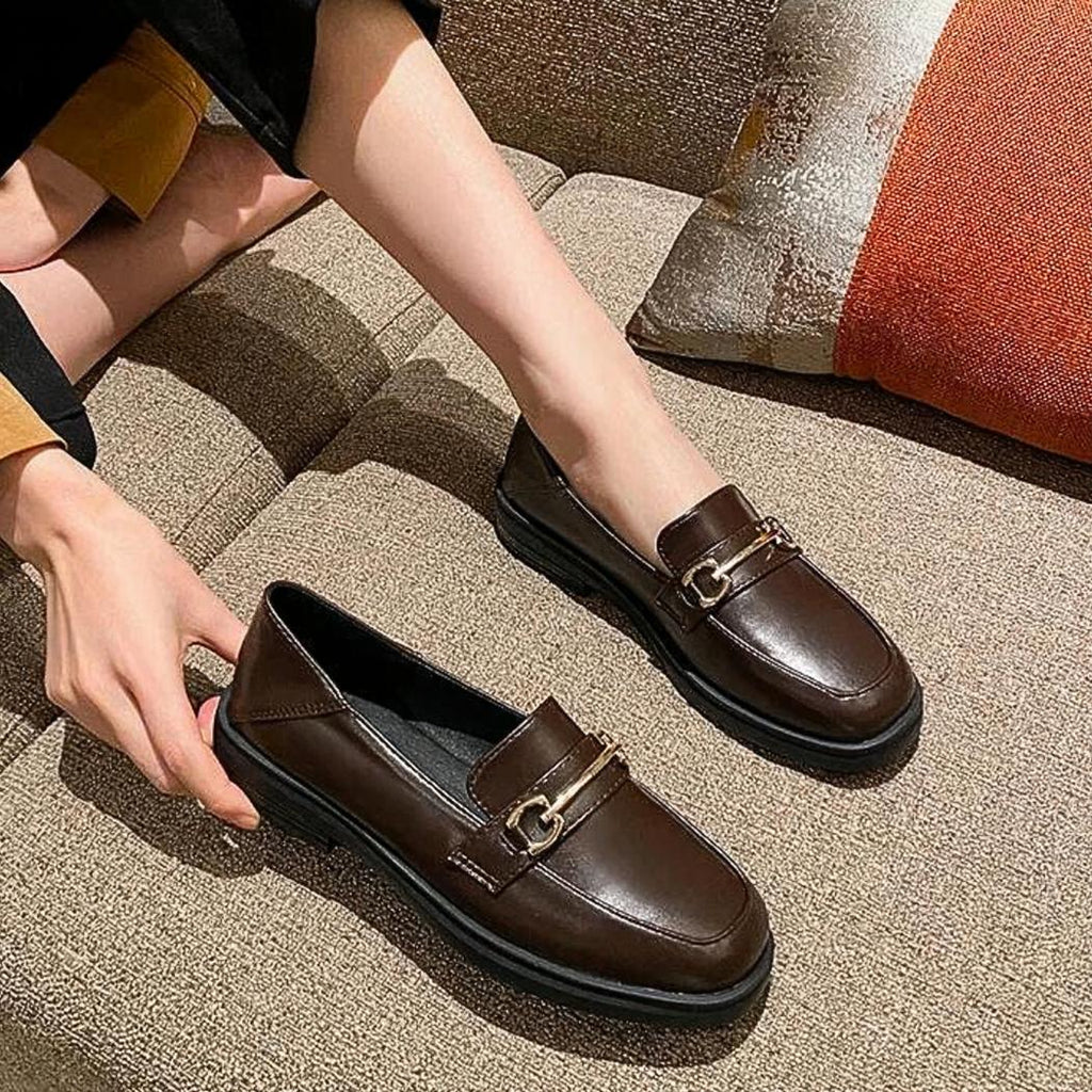 Mocassins à bout rond et talon carré pour femme