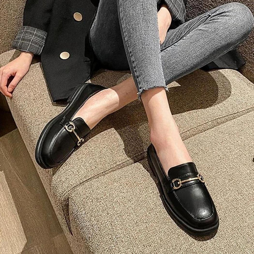 Mocassins à bout rond et talon carré pour femme
