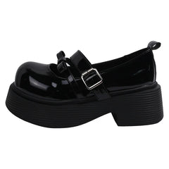 Mocassins Chunky Mary Jane plateforme avec double bride, Noir