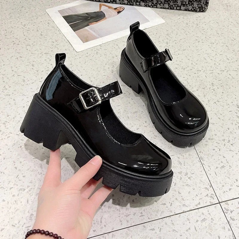 Mocassins Chunky Mary Jane vernis noir
